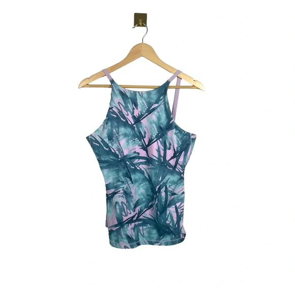 PrAna Strappy Tropical High Neck Athletic Tank Top in Purple/Green Size M - Picture 1 of 9